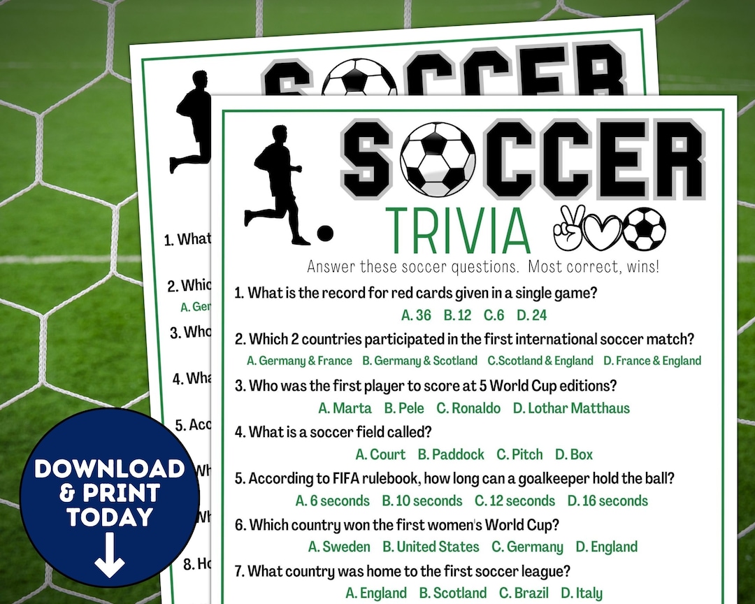 Soccer Trivia Quiz / Printable Soccer Team Party Games / Soccer Games for Kids & Adults / World