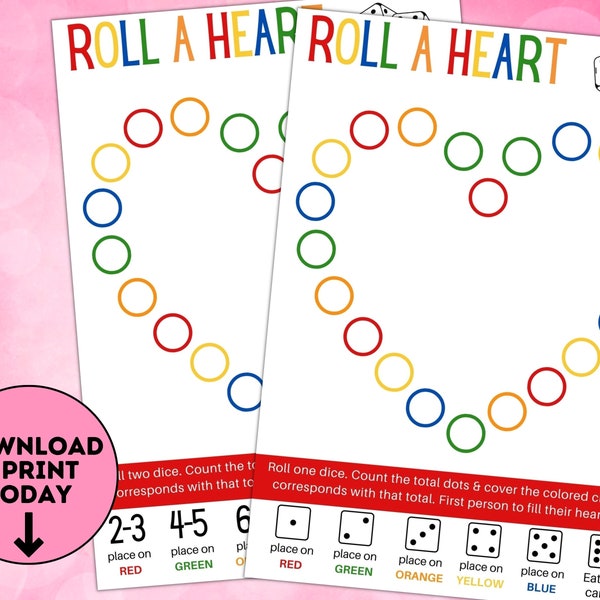 Valentine's Day Game / Roll A Heart Candy Dice Game / Valentine's Day Party Games / Valentines Day Party Printable Game / Valentine's Games
