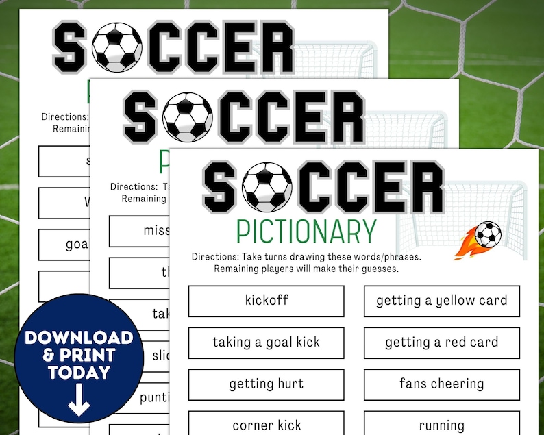 Running Pictionary Soccer Pictionary / Soccer Party Pictionary / Printable Soccer Team ...