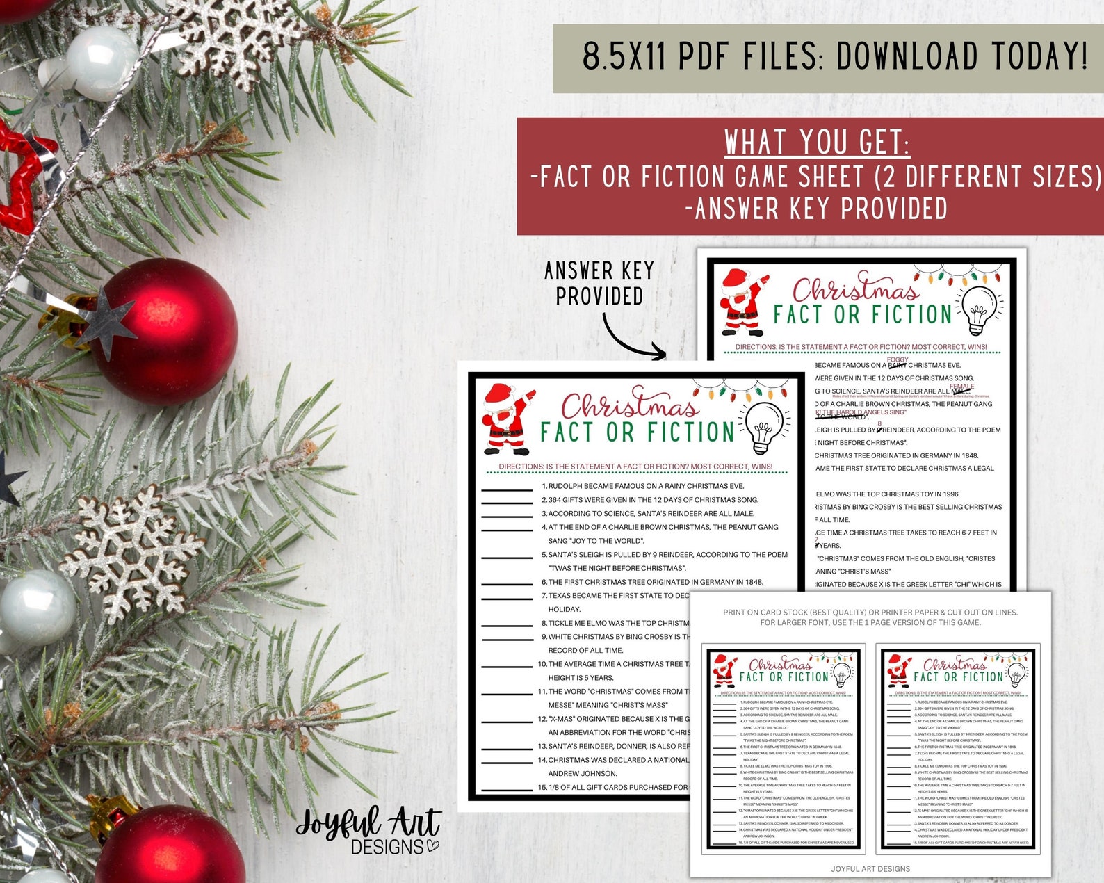 Christmas Fact or Fiction Game / Christmas Party Games / Fun Etsy