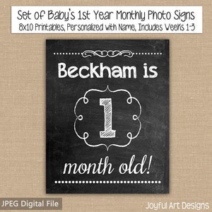 Conjunto de letreros imprimibles mensuales para foto de bebé. Carteles de pizarra mensuales personalizados para el primer año del bebé. 8x10 archivos Jpeg DIGITAL.