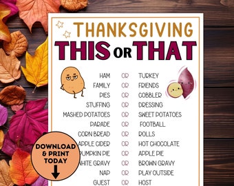 Thanksgiving This or That Game / Fun Thanksgiving Game / Would You Rather / Group Games / Thanksgiving Games / Thanksgiving Printable