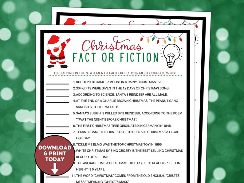 Christmas Fact or Fiction Game / Christmas Party Games / Fun Christmas ...