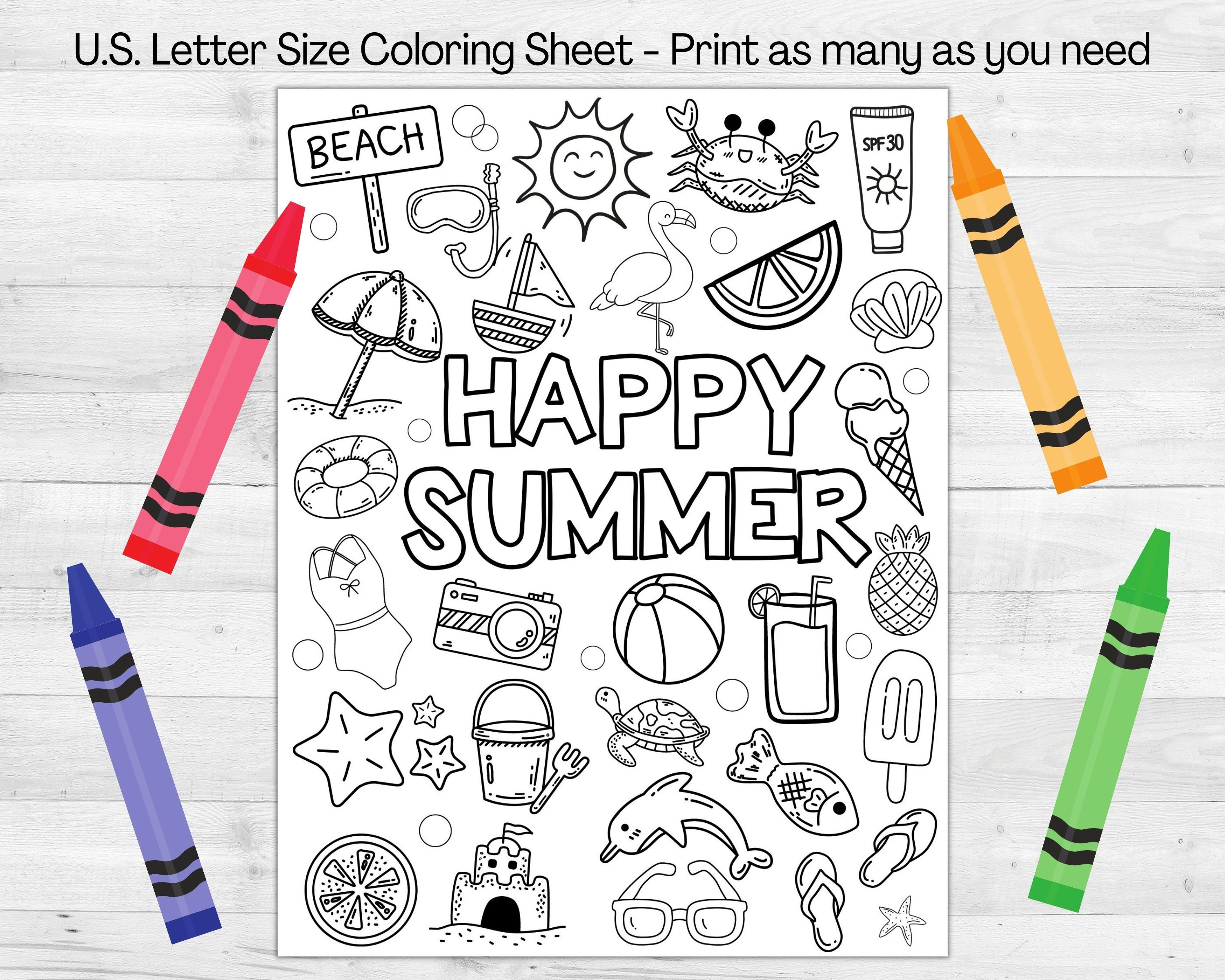 Happy Summer Coloring Page - Il Fullxfull.4986865496 T0oo