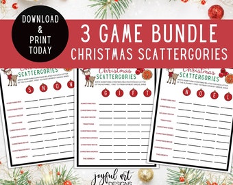 Christmas Scattergories Game, Christmas Party Games, 3 Games Bundle, Christmas Games for Adults and Kids, Family Games, Classroom Games