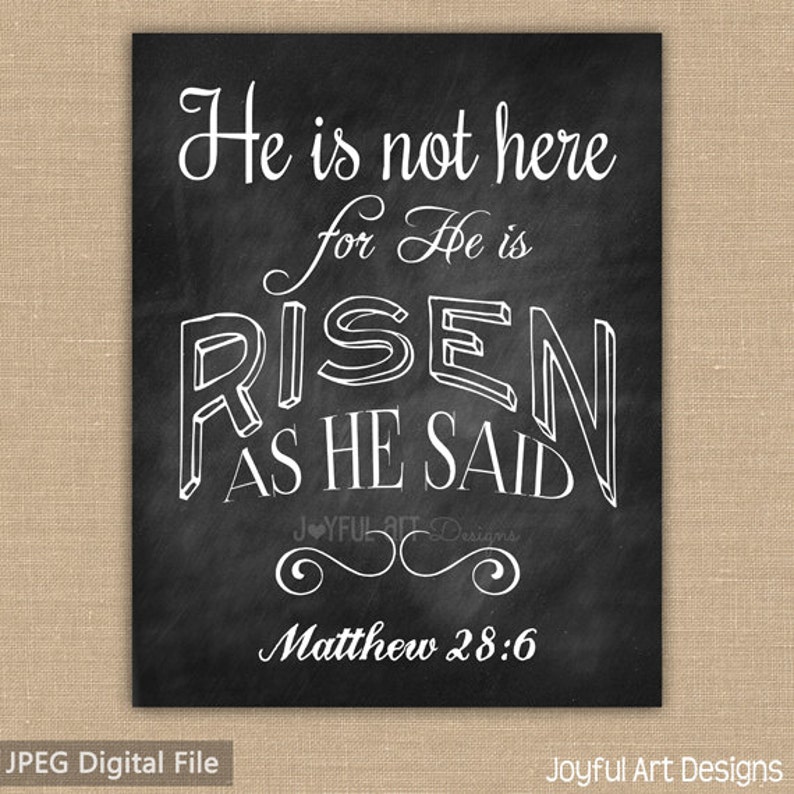 he is risen easter printable he is not here matthew 286 etsy