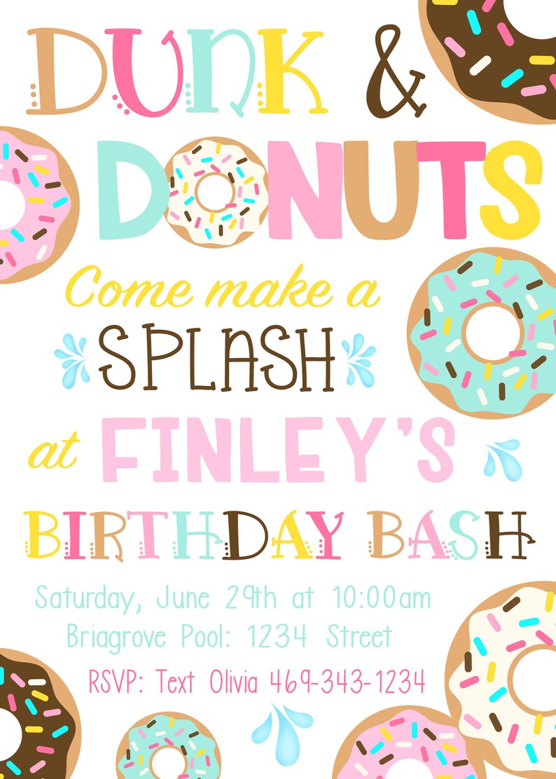 Dunk and Donuts Birthday Invitation. Donut Party Invitations. Donut Boy Birthday. Donut Party Supplies. Printable Invitations & Thank You image 7