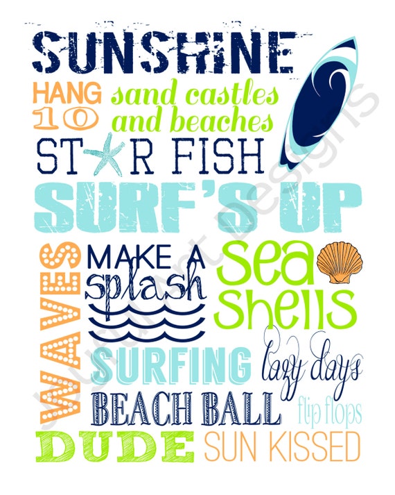 Beach Theme Nursery Wall Art PRINTABLE Signs. Beach Subway Art.