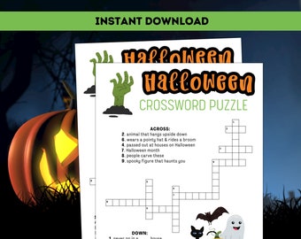 Halloween Crossword Puzzle / Halloween Party Games / Printable Halloween Games / Halloween Activities for Kids & Adults / Crossword Puzzle