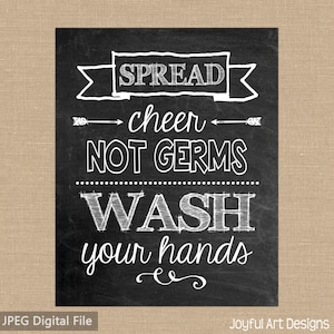 Bathroom Chalkboard Sign. Bathroom Decor Spread Cheer Not Germs Wash Your Hands. Signs for Bathroom. 8x10 DIGITAL file