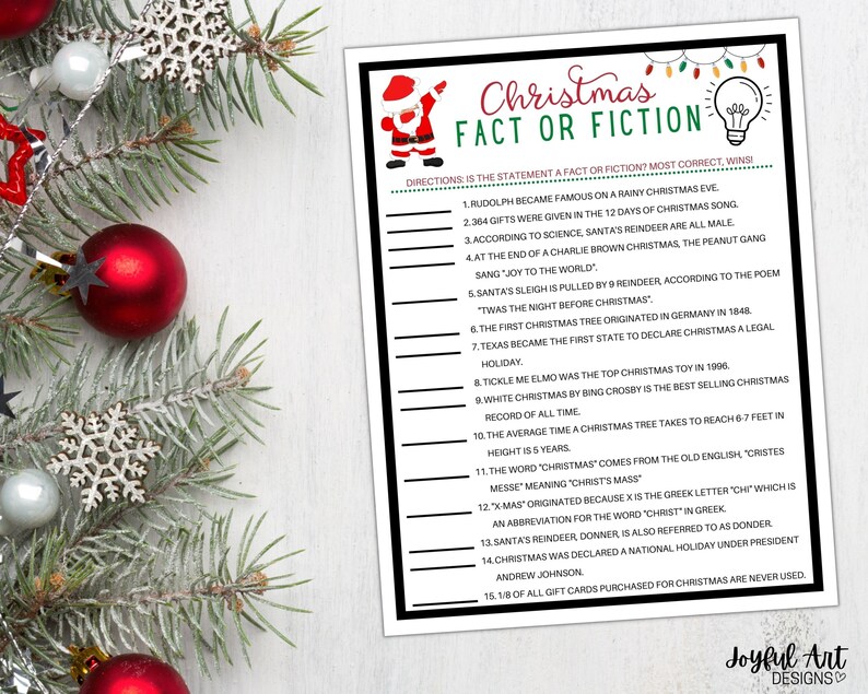 Christmas Fact or Fiction Game / Christmas Party Games / Fun Christmas ...