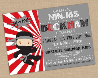 Ninja Warrior Birthday Invitation. American Ninja Warrior Party. Ninja Party Invite. Party Decor Kid Birthday. 5x7 DIGITAL Printable file.