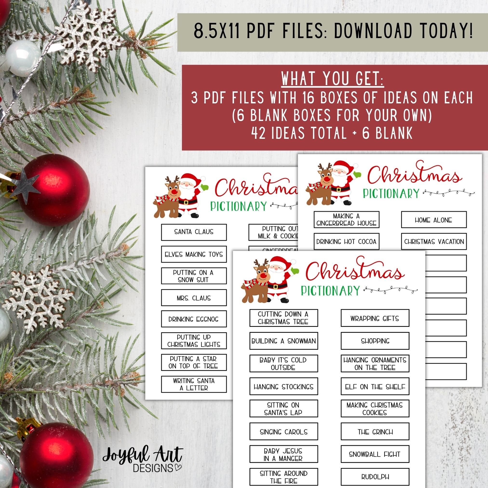 Christmas Pictionary Game For Families-Free Printable - Fox Farm Home