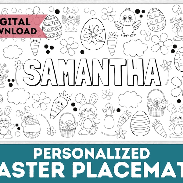 Personalized Easter for Kids, Easter Coloring Pages, Printable Easter Placemats for Kids, Custom Place Settings, Easter Activities for Kids