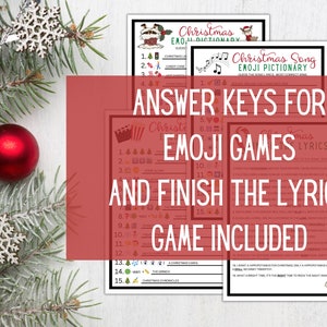 Peut inclure: Cl&eacute;s de r&eacute;ponse pour les jeux de No&euml;l avec emojis et un jeu pour compl&eacute;ter les paroles des chansons. Les jeux pr&eacute;sentent des emojis et des paroles de chansons sur le th&egrave;me de No&euml;l.