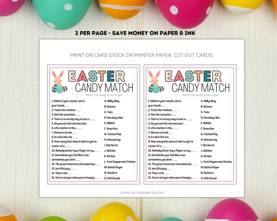 Easter Candy Match Game / Easter Party Games / Printable Easter Games ...