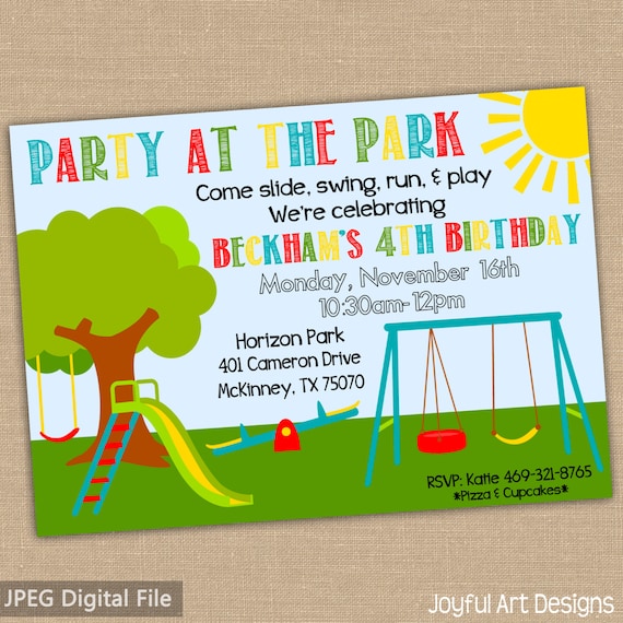 Printable Park Birthday Invitation. Park Birthday Party Invite. Party at the Park or Playground. Party Decor Kid Birthday. 5x7 DIGITAL file.
