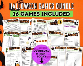 Halloween Game BUNDLE / 16 Family Printable Games / Halloween Party Activities / Games for Kids / Games for Adults / Halloween Games / Party