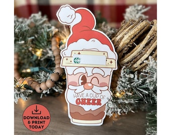 Santa Holiday Coffee Gift Card Holder Printable / Christmas Coffee Gift Card Holder / Christmas Card Printable / Santa Coffee Gift Card
