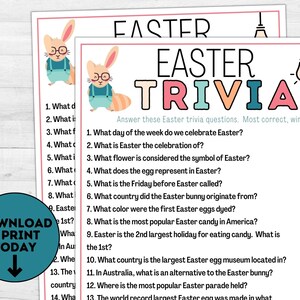Easter Trivia / Printable Easter Games / Easter Activities for Kids and Adults / Easter Games / Easter Party Game / Trivia / Classroom Game