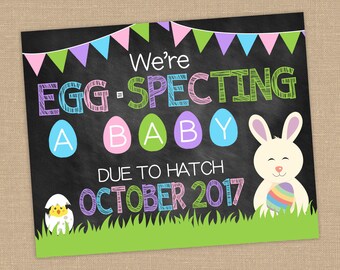 Easter Pregnancy Announcement. We&#39;re Eggspecting a Baby. Due to Hatch Photo Prop. Spring Announcement. DIGITAL