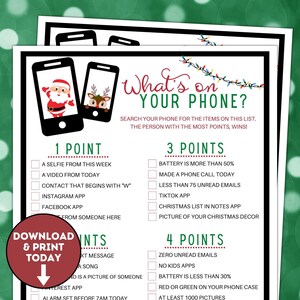 What&#39;s On Your Phone Game / Phone Scavenger Hunt Game / Fun Family Games / Christmas Games / Christmas Games for Adults / Office Party Games