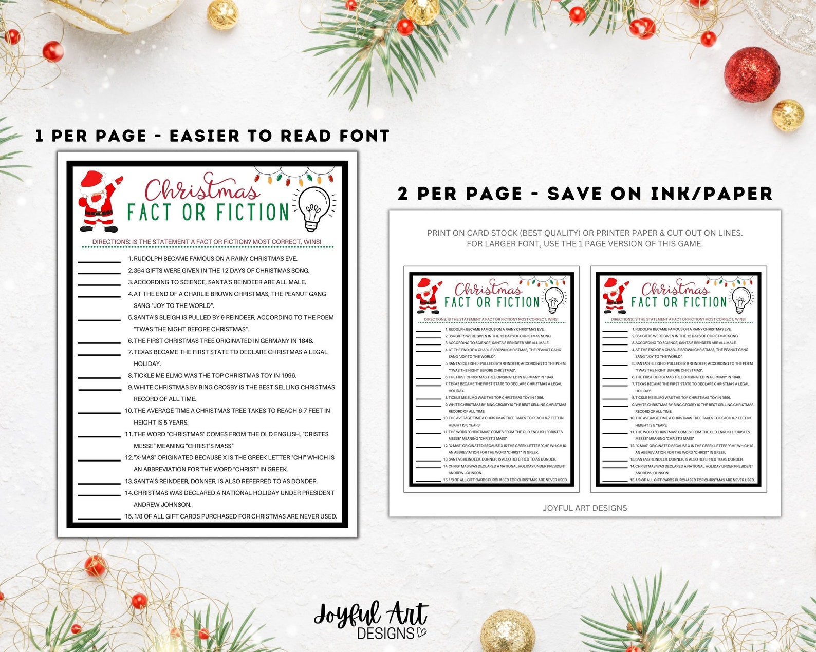 Christmas Fact or Fiction Game / Christmas Party Games / Fun Etsy