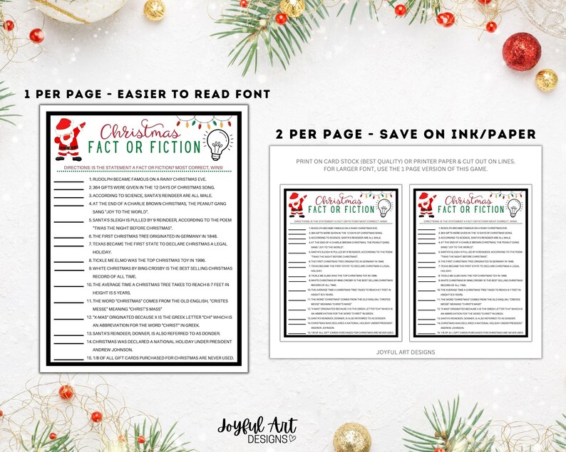 Christmas Fact or Fiction Game / Christmas Party Games / Fun Christmas ...