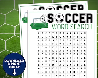 Soccer Word Search / Printable Soccer Team Party Games / Soccer Games for Kids & Adults / World Cup Activities / Birthday Games