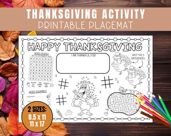 Fall Thanksgiving Placemat for Kids Table Decor Thanksgiving Coloring Placemat Thanksgiving Activities for Kids Sunday School Activity Games
