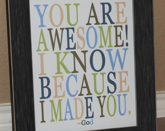 You Are Awesome God Made You PRINTABLE.  Christian Wall Art. Little Boy Decor. Children/Teenage Room Decor. Birthday Gift. DIGITAL file.