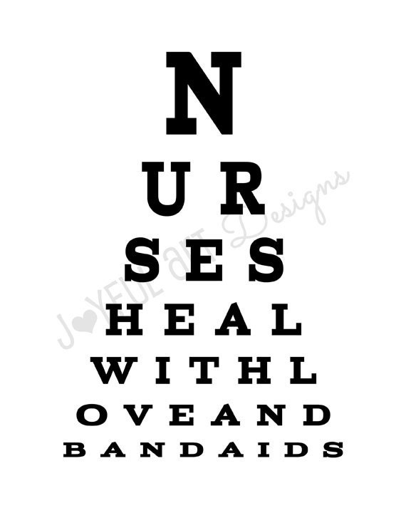 Nurse Eye Chart PRINTABLE. Nurses Heal With Love and Bandaids. Etsy