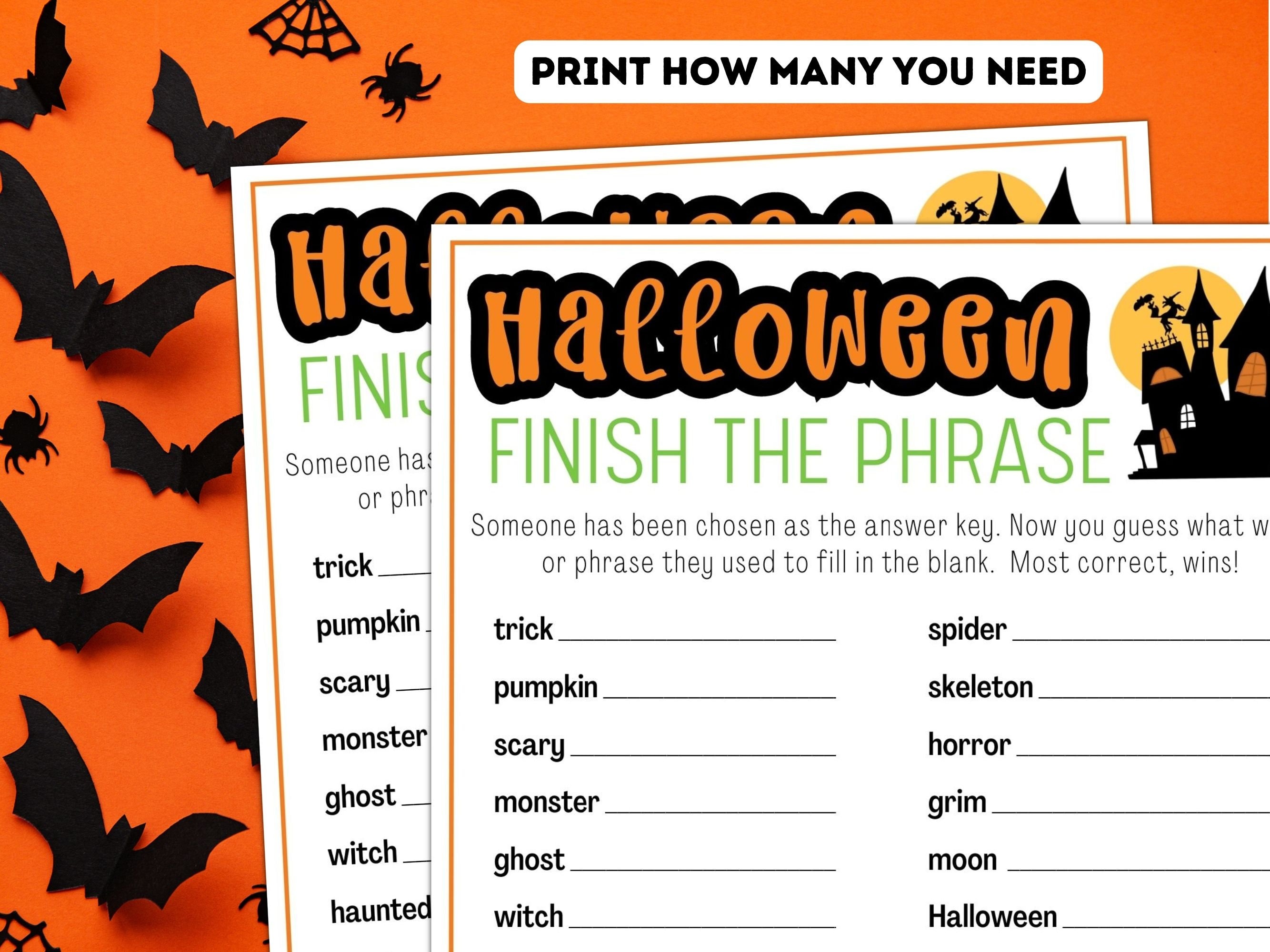 Halloween Finish the Phrase / Halloween Party Games / Printable Halloween  Games / Halloween Activities for Kids \u0026 Adults / Halloween Words - Etsy, image size:2667x2000
