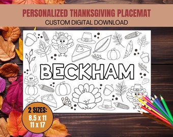 Personalized Thanksgiving for Kids, Thanksgiving Placemats for Kids, Custom Place Settings, Printable Thanksgiving Placemats, Kids Table