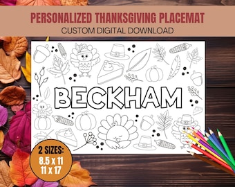 Personalized Thanksgiving for Kids, Thanksgiving Placemats for Kids, Custom Place Settings, Printable Thanksgiving Placemats, Kids Table