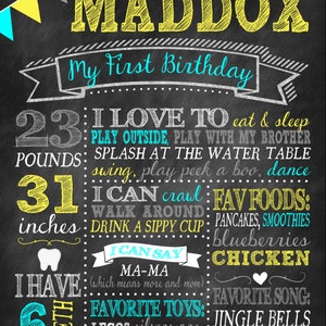 Chalkboard Birthday PRINTABLE Sign. Photo Prop. 1st Birthday Party ...