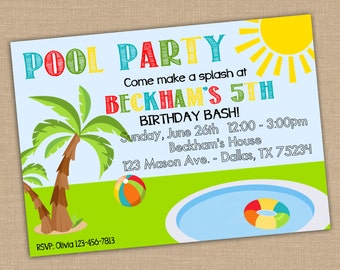 Invitation d'anniversaire de piscine. Invitation de fête d'anniversaire de piscine. Fête de la natation. Anniversaire Invitation Party Decor Anniversaire d'enfant. Fichier numérique 5x7.