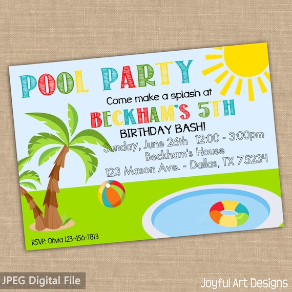 Pool Party Birthday Invitation. Pool Birthday Party Invite