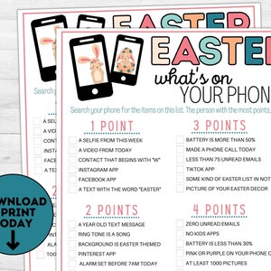 Easter Party Game / Easter What&#39;s On Your Phone Games / Printable Easter Games / Easter Activities for Adults / Easter Game / Easter Fun