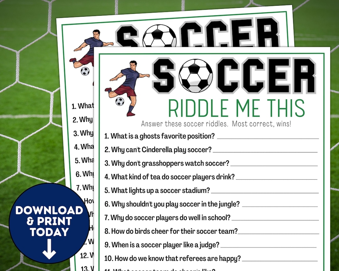 Soccer Riddles and Jokes / Printable Soccer Team Party Games / Soccer