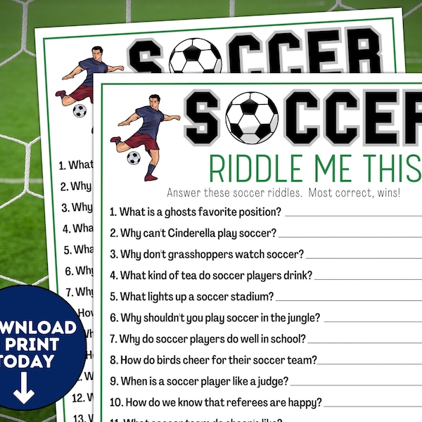 Soccer Riddles and Jokes / Printable Soccer Team Party Games / Soccer Games for Kids & Adults / World Cup Activities / Birthday Games