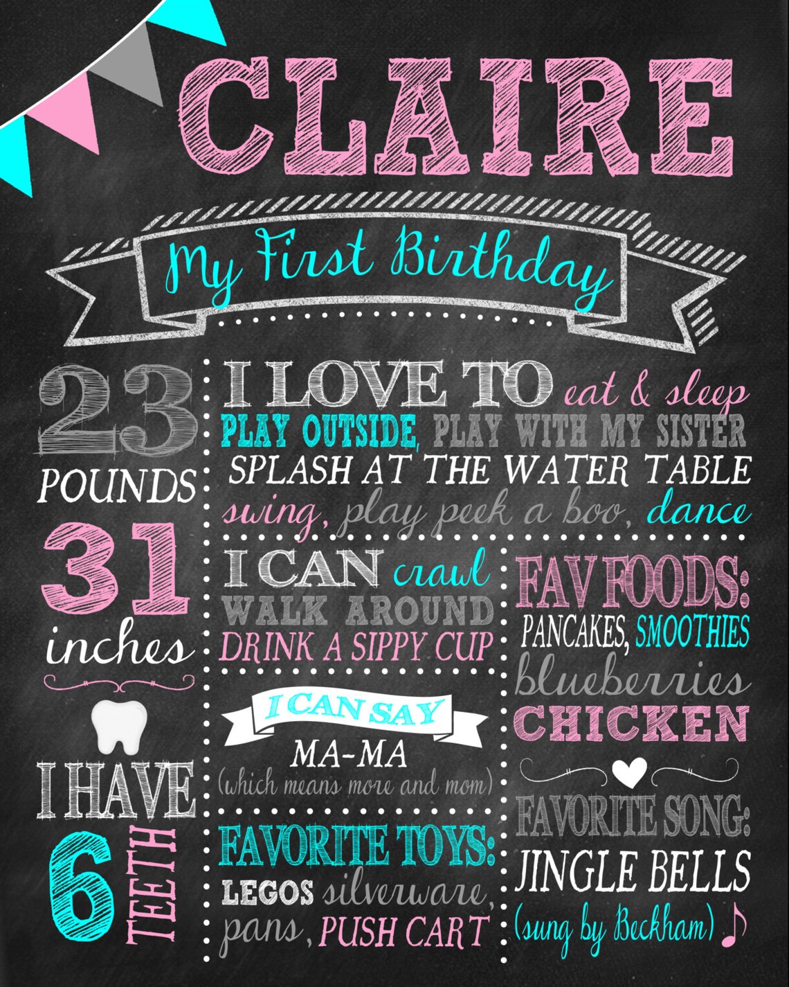 Chalkboard Birthday PRINTABLE sign. Photo Prop. 1st Birthday | Etsy