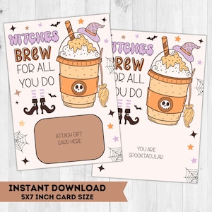Porte-carte-cadeau de café d’Halloween imprimable / Porte-carte-cadeau d’enseignant d’Halloween pour le café / Cadeau d’enseignant / Carte-cadeau de café / Brasserie de sorcières