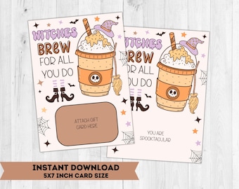 Halloween Coffee Gift Card Holder Printable / Halloween Teacher Gift Card Holder for Coffee / Teacher Gift / Coffee Gift Card / Witches Brew