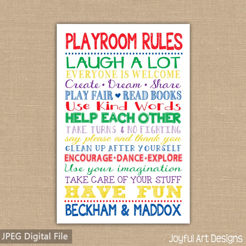 Playroom Rules Custom PRINTABLE. Playroom sign with names | Etsy