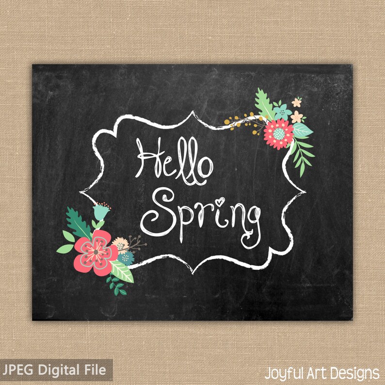 Hello Spring Chalkboard Sign PRINTABLE. Flowers Wall Art. 8x10 Etsy