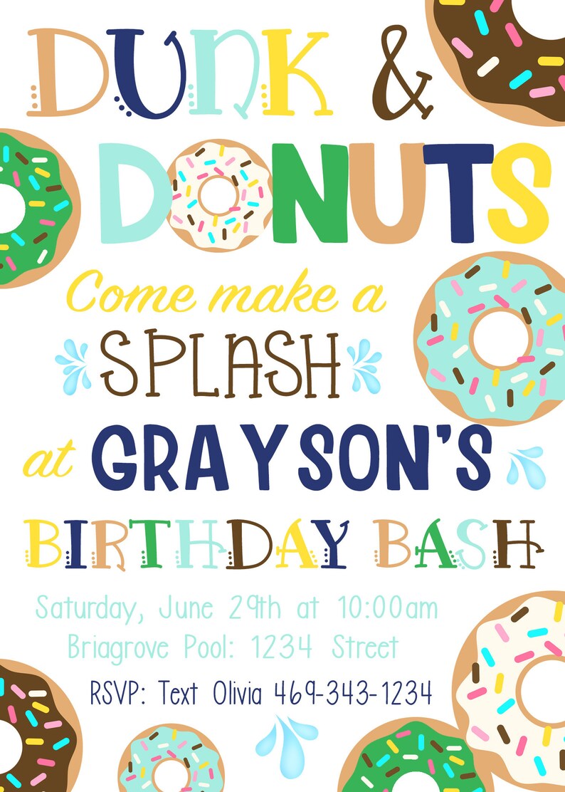 Dunk and Donuts Birthday Invitation. Donut Party Invitations. Donut Boy Birthday. Donut Party Supplies. Printable Invitations & Thank You image 3