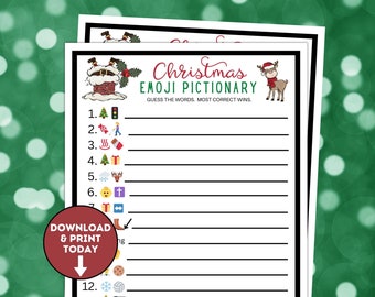 Christmas Emoji Pictionary Game, Christmas Party Games, Fun Christmas Games for Adults and Kids, Christmas Printable Game, Christmas Day