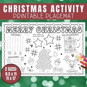 Christmas Activity Placemat for Kids Table Decor, Christmas Coloring Page, Christmas Printable Activities for Kids, Christmas Printables