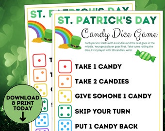 St. Patricks Day Games / Candy Dice Game / St Patricks Day Candy Game / Fun St. Patty's Day Games / St. Patricks Day Printable Game